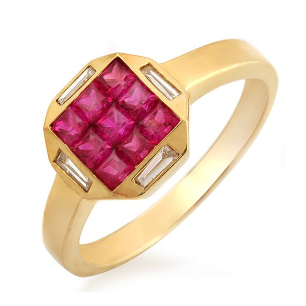 1.37 CT Ruby & 0.15 CT Diamonds 18K Gold Band Ring